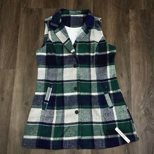 Women's Plaid Vest - Large - Lapel Neck Button Front Woman's Flannel